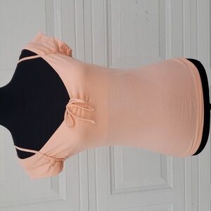 Vintage Deb Off Shoulder Cap Sleeve Ruched Milkmaid Top Size M Y2K Coquette Pink